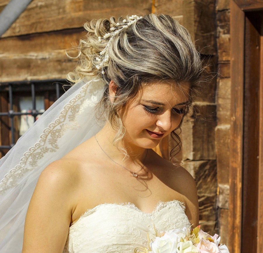 Wedding hairstyle with gray hair highlights