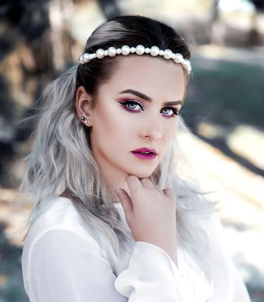 wedding hairstyle with grey ombre hair