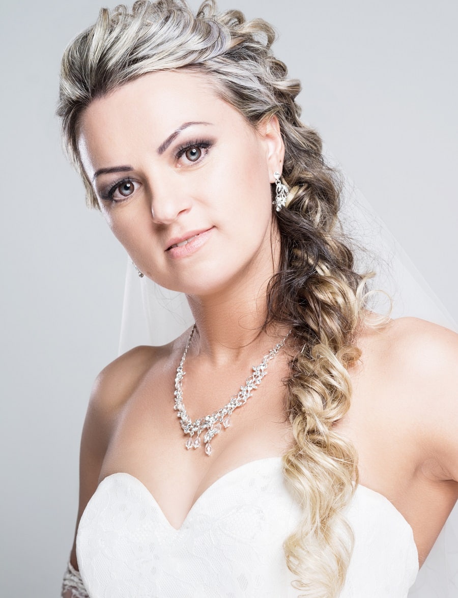 Wedding hairstyle with long gray hair