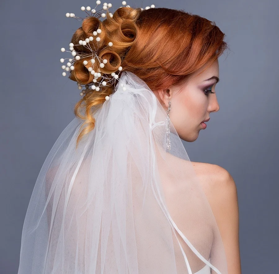 wedding hair with veil underneath