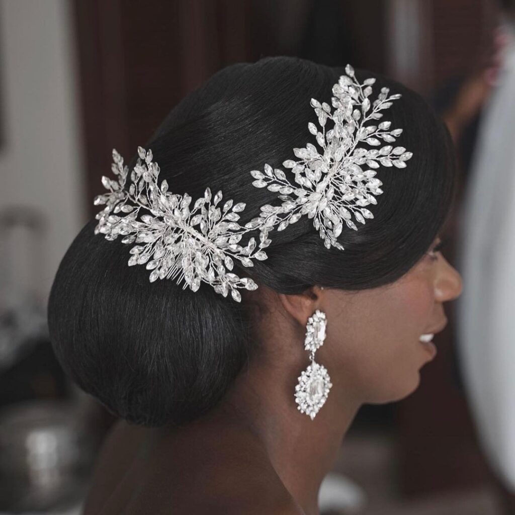 sleek low bridal black bun