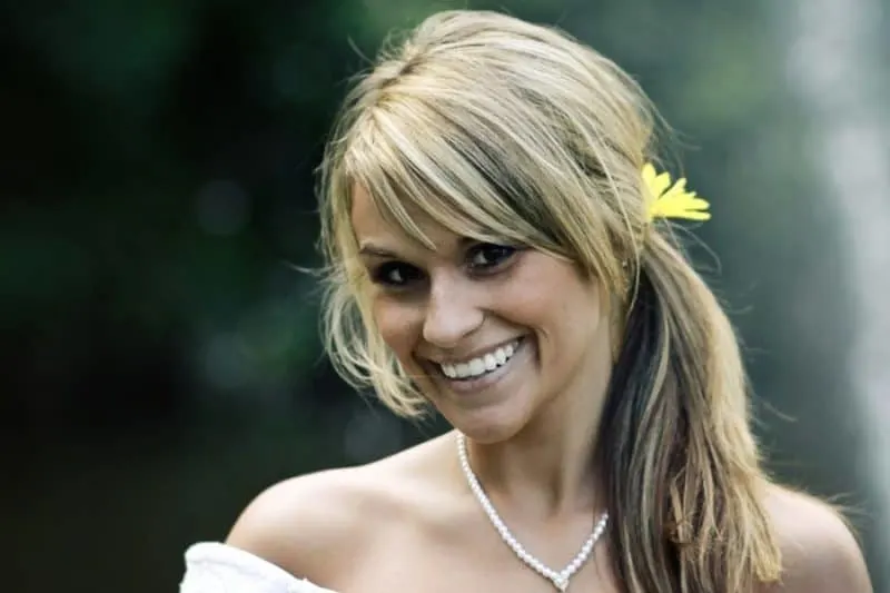 wedding ponytail with bangs