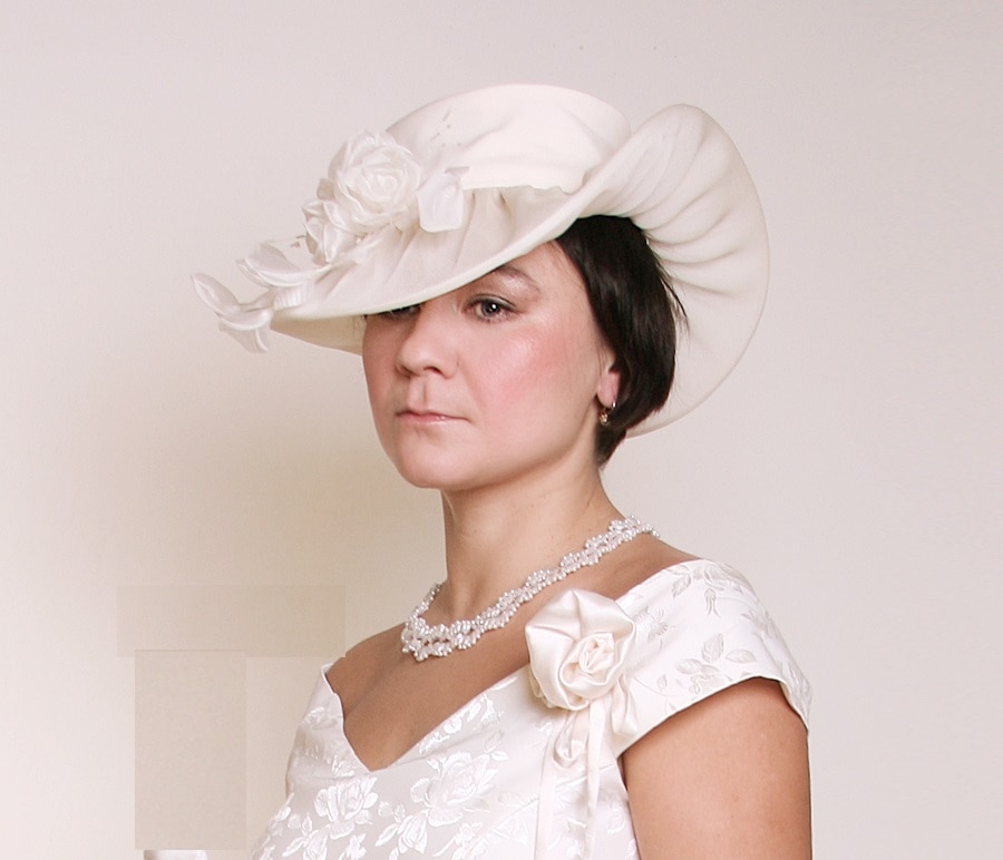 Short hair wedding with a hat