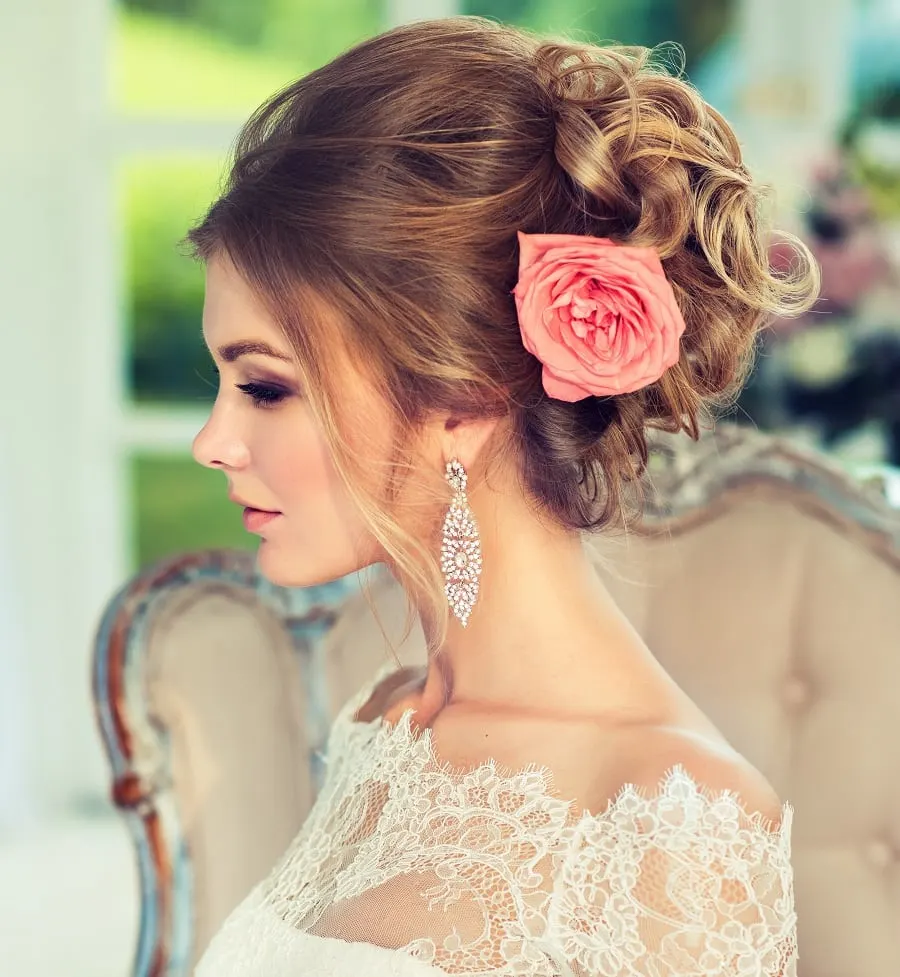 wedding updo with flowers