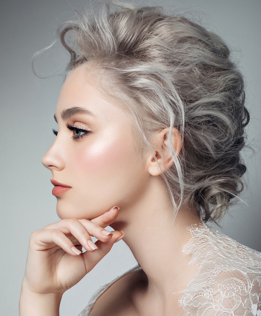 Doing makeup for a wedding with gray hair