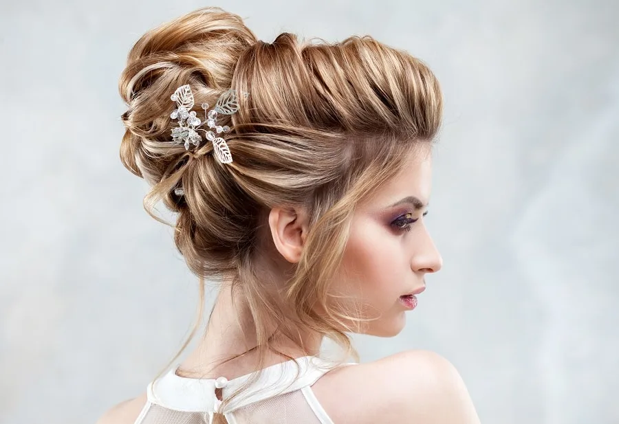 wedding updo with long hair for high neck dress