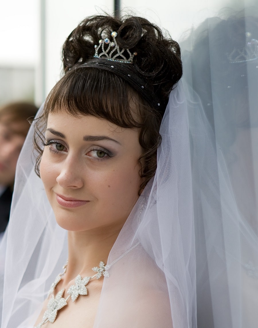 wedding updo with tiara and veil