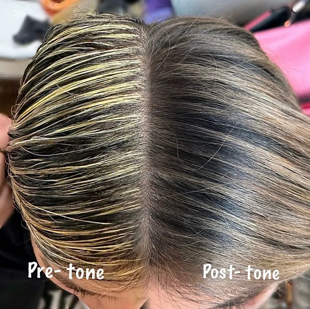 toning effect on brown hair with highlights