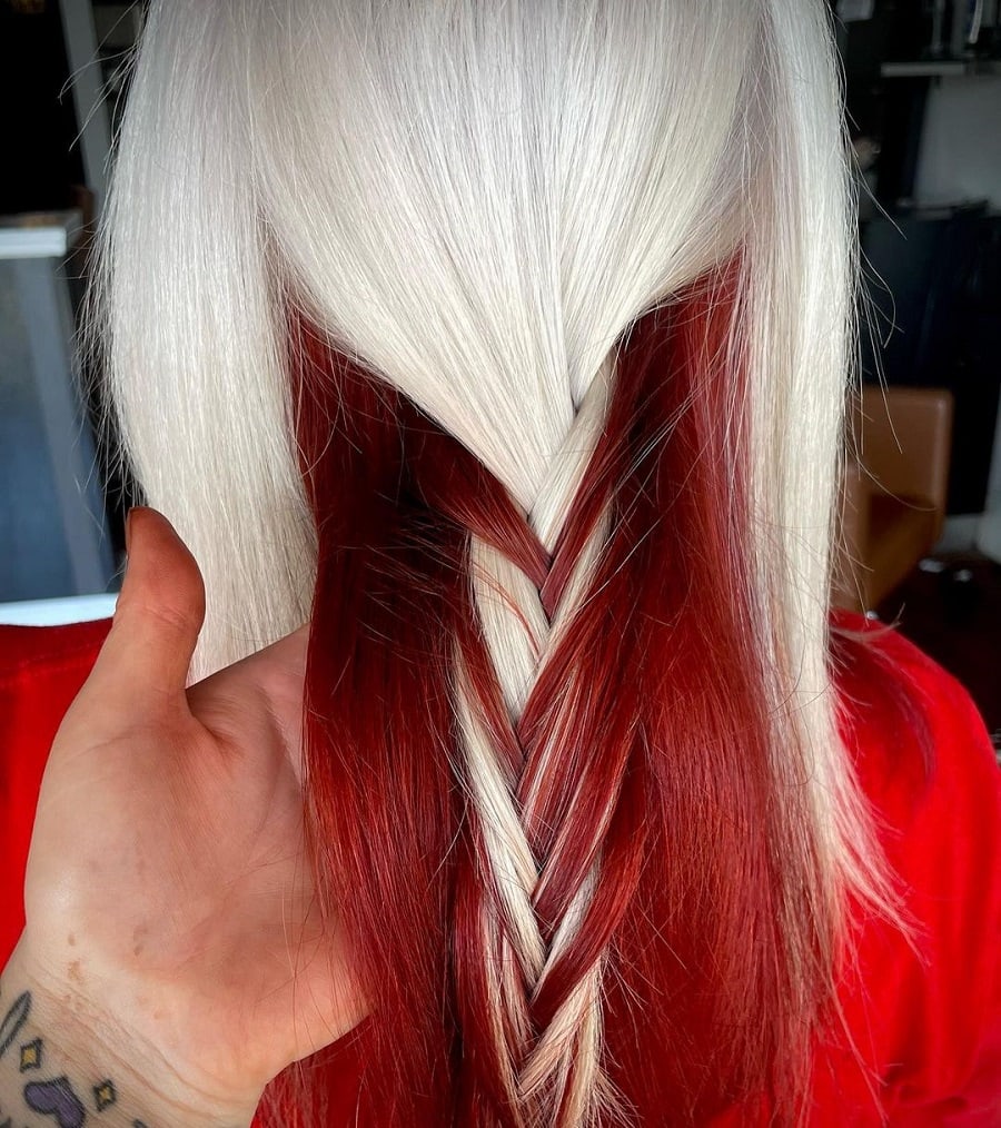 white blonde hair with red underneath