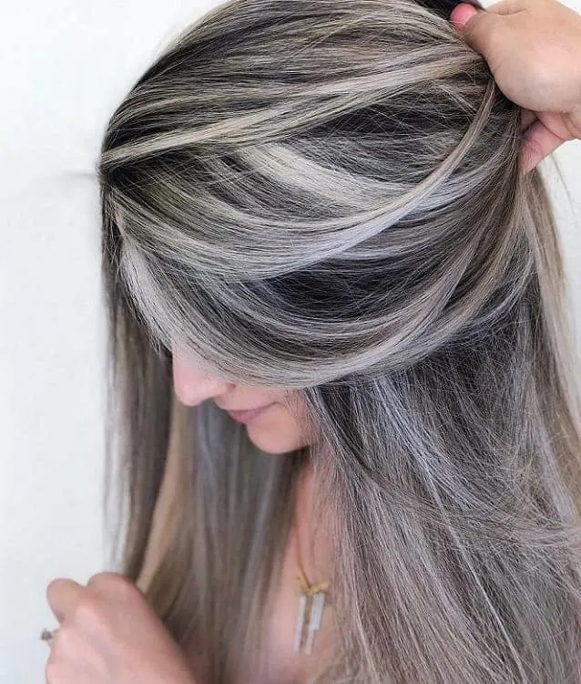 grey hair with white highlights