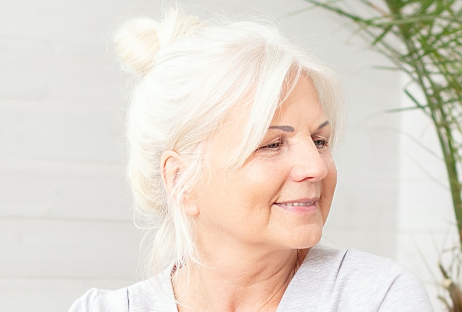white hair updo hairstyle for women over 60