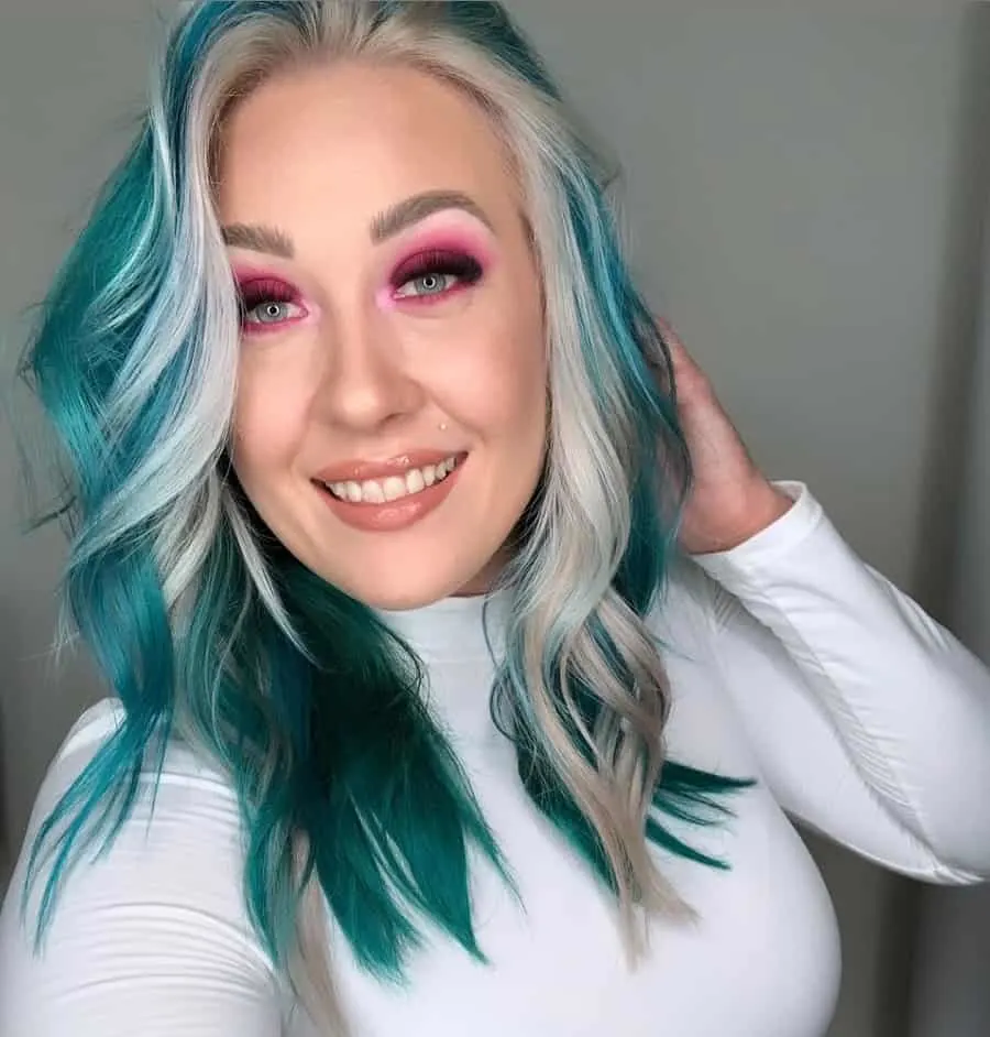 white highlights on blue hair