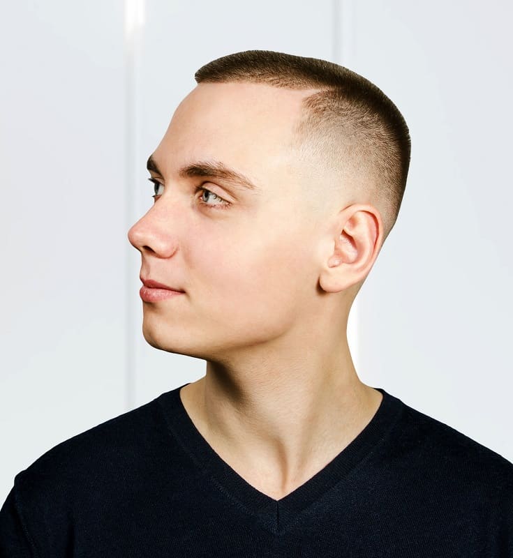 White Mens Buzz Cut With Fade 