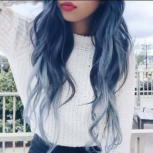 Metallic blue hairstyle with White Ombré