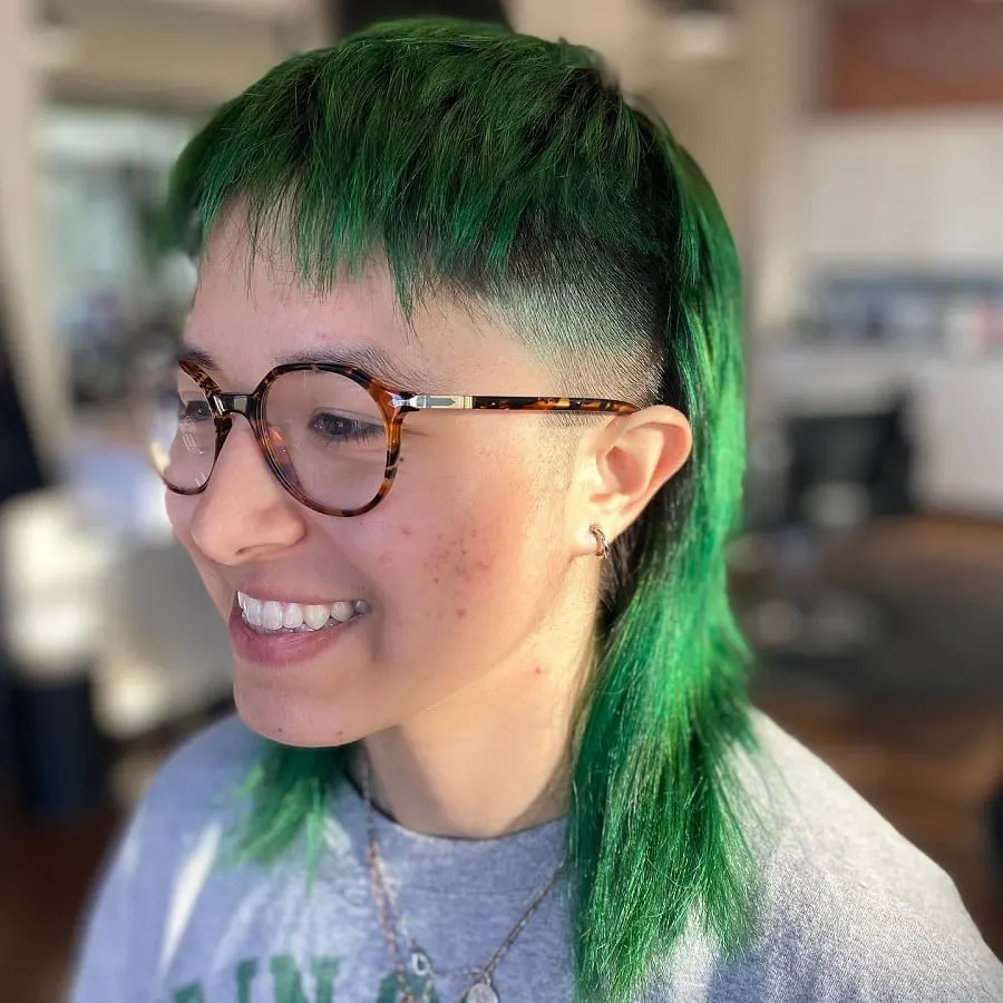wolf mullet with green hair