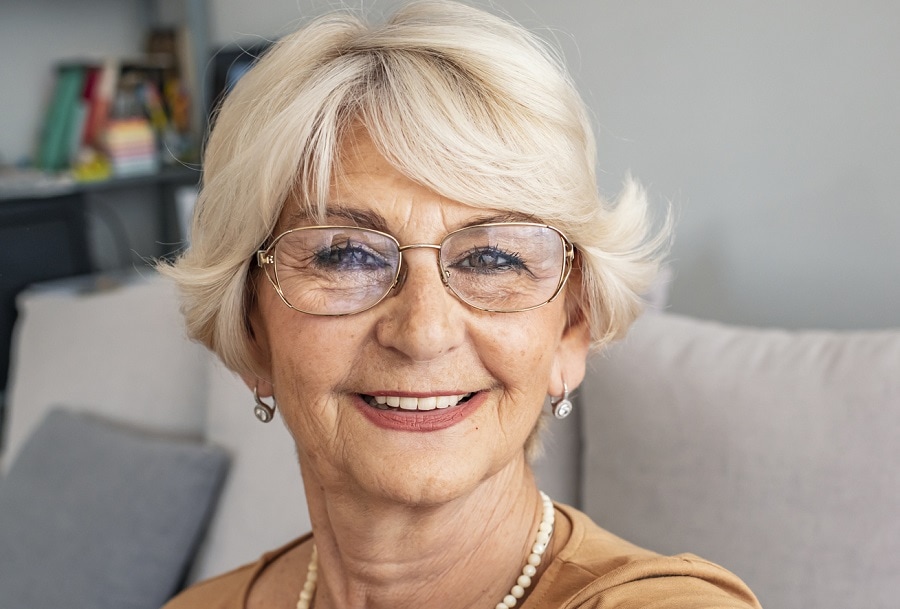 woman over 60 with layered bob cut