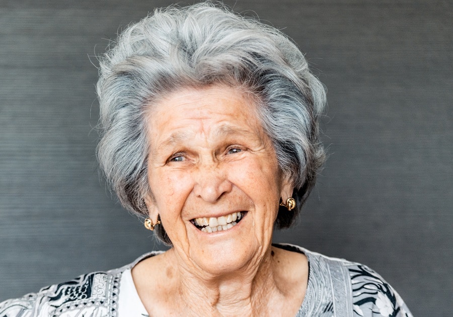 woman over 80 with fluffy grey hair