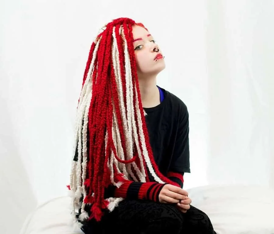 red and white yarn dreads